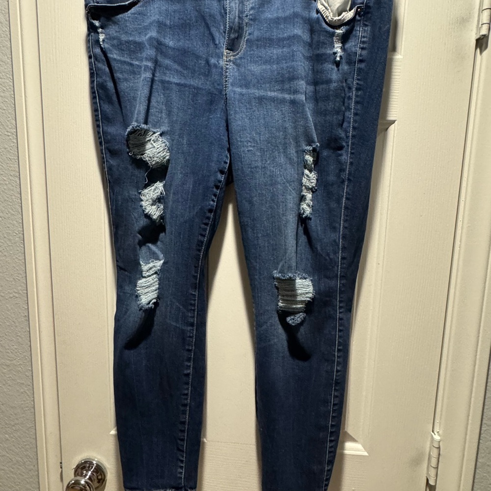 Torrid Dark Blue Distressed Skinny Jeans - Picture 1 of 3